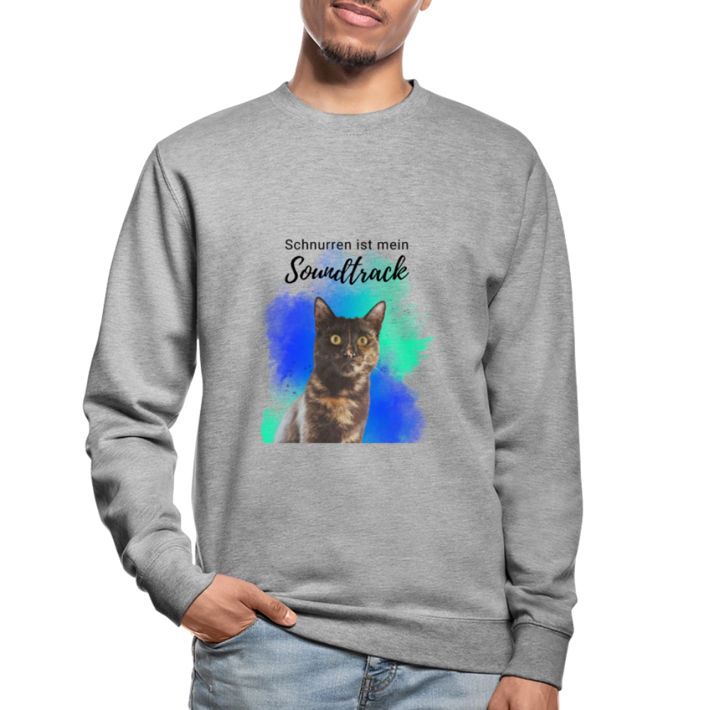 LiNBW. Männer Pullover Schnurren ist mein Soundtrack - Weißgrau meliert