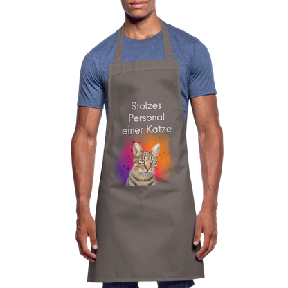 Kochschürze „Stolzes Personal einer Katze“ – Für wahre Katzenbedienstete - Grau