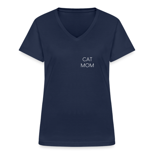 LiNBW. Frauen T-Shirt V-Ausschnitt Stolzes Personal einer Katze - Navy