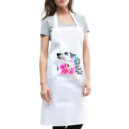 Kochschürze „Life is not just black and white“ – Statement mit Dalmatiner und Farb-Splash - Weiß