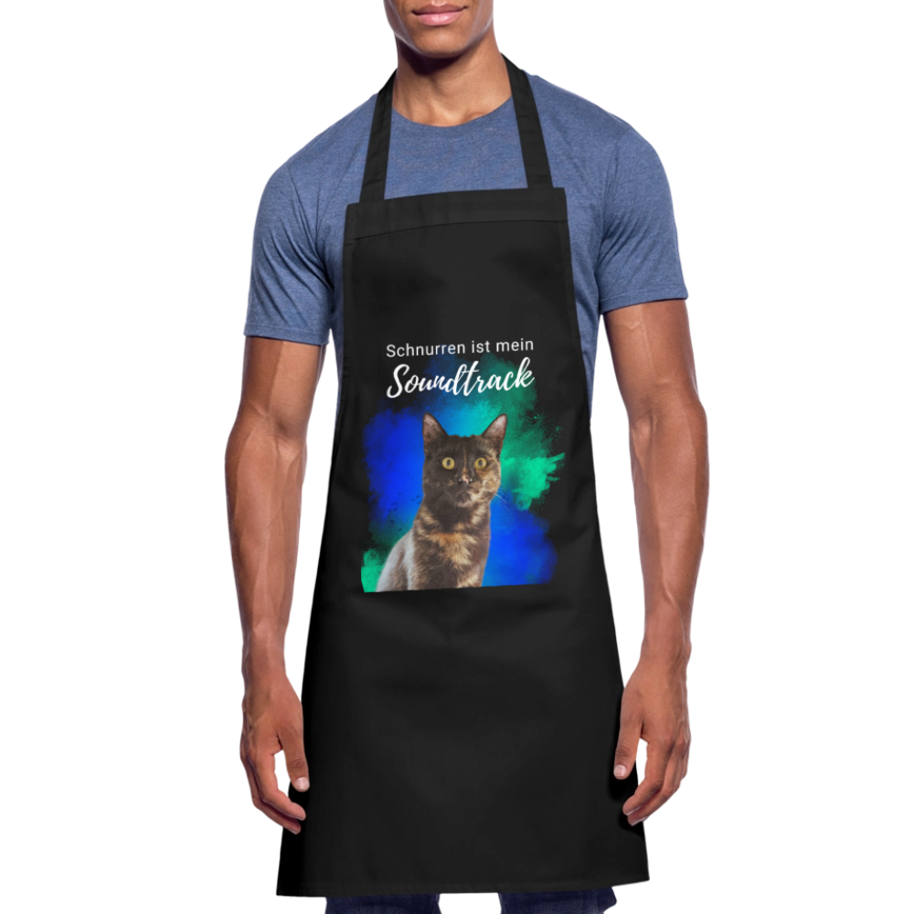Kochschürze „Schnurren ist mein Soundtrack“ – Katzen-Liebe trifft Küchenkunst - Schwarz