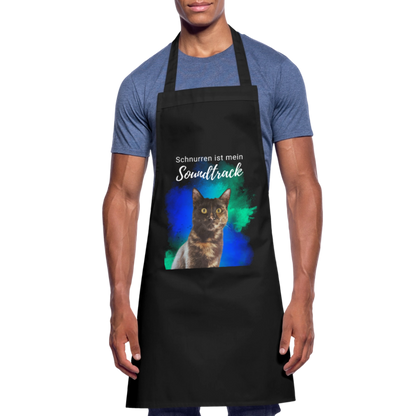 Kochschürze „Schnurren ist mein Soundtrack“ – Katzen-Liebe trifft Küchenkunst - Schwarz