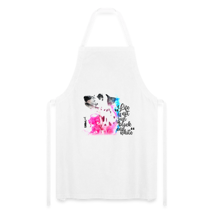 Kochschürze „Life is not just black and white“ – Statement mit Dalmatiner und Farb-Splash - Weiß