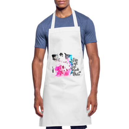 Kochschürze „Life is not just black and white“ – Statement mit Dalmatiner und Farb-Splash - Weiß