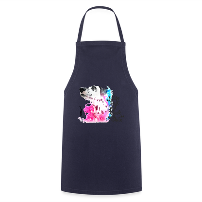 Kochschürze „Life is not just black and white“ – Statement mit Dalmatiner und Farb-Splash - Navy