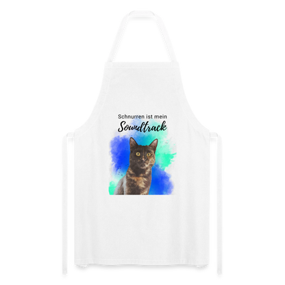 Kochschürze „Schnurren ist mein Soundtrack“ – Katzen-Liebe trifft Küchenkunst - Weiß