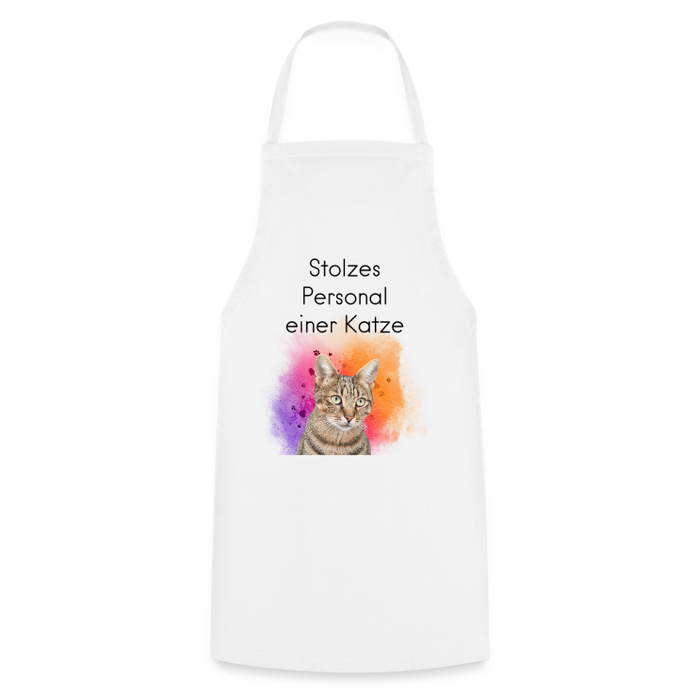 Kochschürze „Stolzes Personal einer Katze“ – Für wahre Katzenbedienstete - Weiß