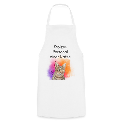 Kochschürze „Stolzes Personal einer Katze“ – Für wahre Katzenbedienstete - Weiß