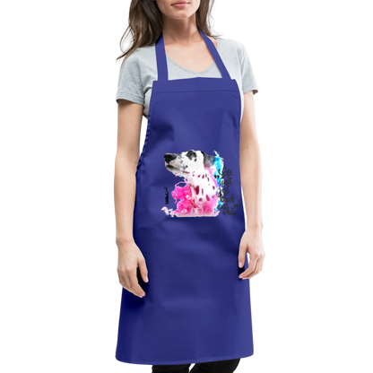 Kochschürze „Life is not just black and white“ – Statement mit Dalmatiner und Farb-Splash - Royalblau