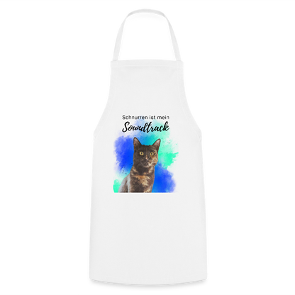 Kochschürze „Schnurren ist mein Soundtrack“ – Katzen-Liebe trifft Küchenkunst - Weiß