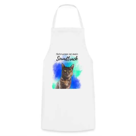 Kochschürze „Schnurren ist mein Soundtrack“ – Katzen-Liebe trifft Küchenkunst - Weiß