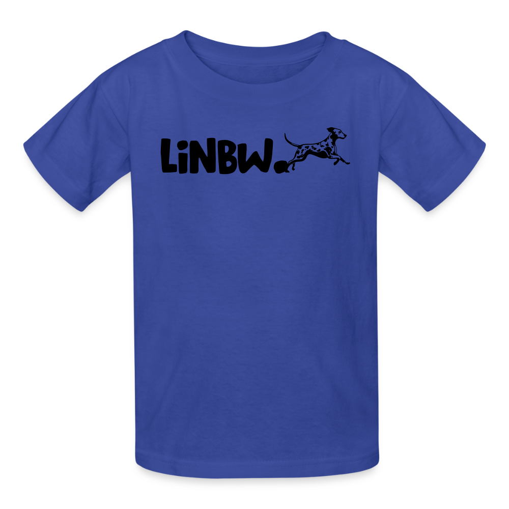 Kinder-T-Shirt – „LiNBW.“ Logo vorne & Zitat hinten | Doppelseitiger Style für tierliebe Kids - Royalblau