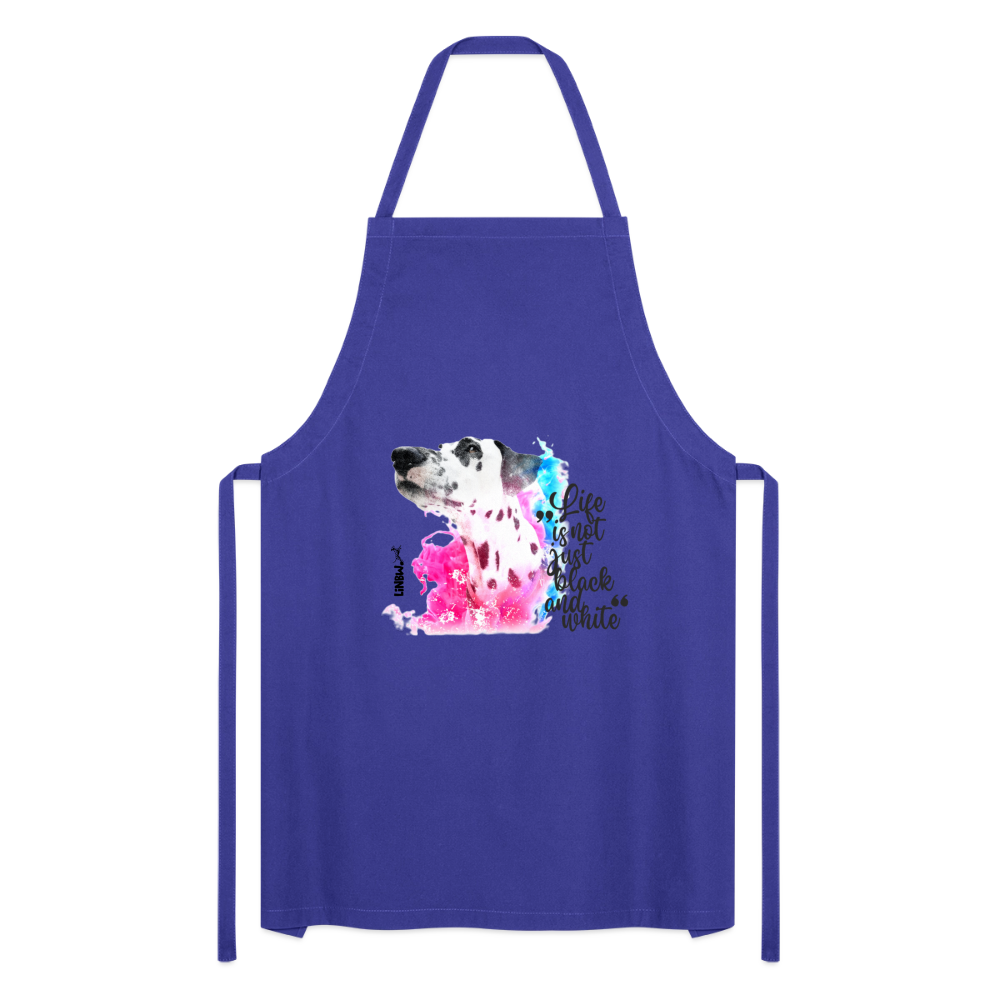 Kochschürze „Life is not just black and white“ – Statement mit Dalmatiner und Farb-Splash - Royalblau
