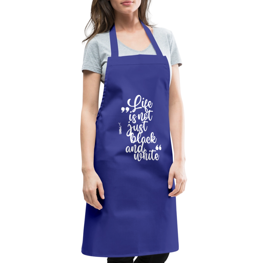 Kochschürze mit Spruch „Life is not just black and white“ – Statement für Küche & Grill - Royalblau