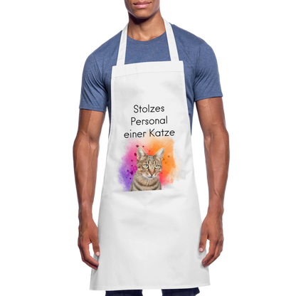 Kochschürze „Stolzes Personal einer Katze“ – Für wahre Katzenbedienstete - Weiß