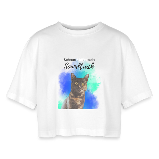 LiNBW. Frauen Cropped T-Shirt Schnurren ist mein Soundtrack - Weiß