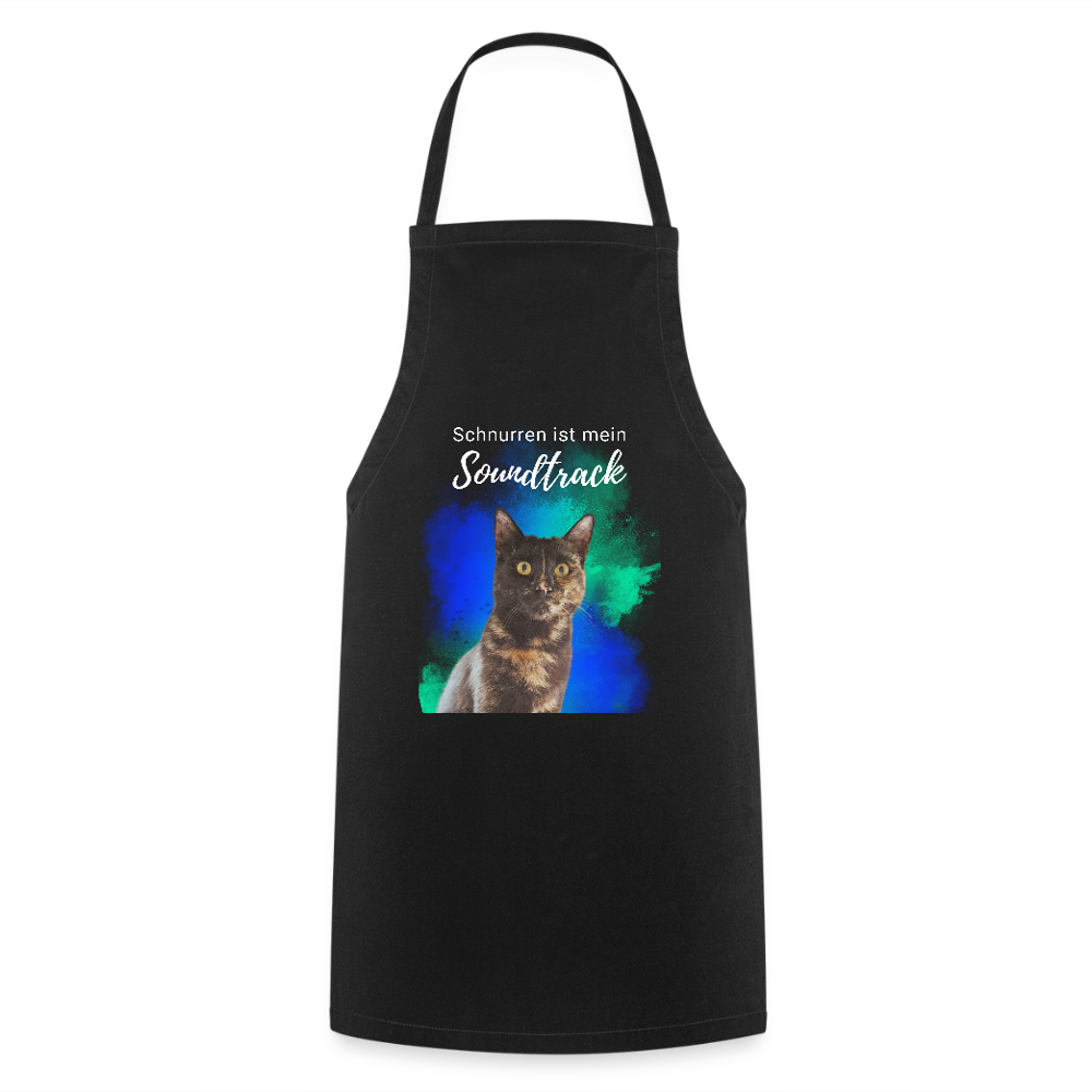Kochschürze „Schnurren ist mein Soundtrack“ – Katzen-Liebe trifft Küchenkunst - Schwarz