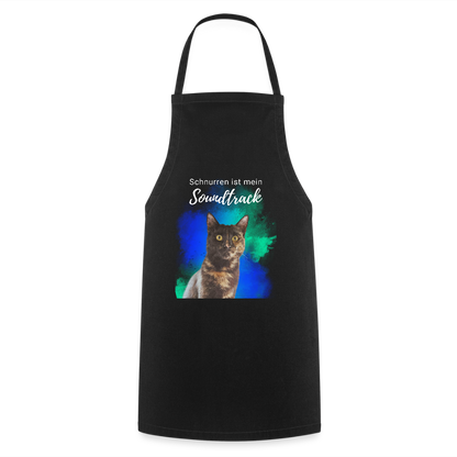 Kochschürze „Schnurren ist mein Soundtrack“ – Katzen-Liebe trifft Küchenkunst - Schwarz