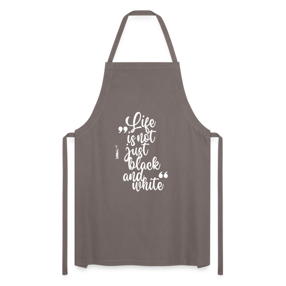 Kochschürze mit Spruch „Life is not just black and white“ – Statement für Küche & Grill - Grau