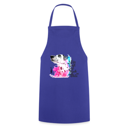 Kochschürze „Life is not just black and white“ – Statement mit Dalmatiner und Farb-Splash - Royalblau