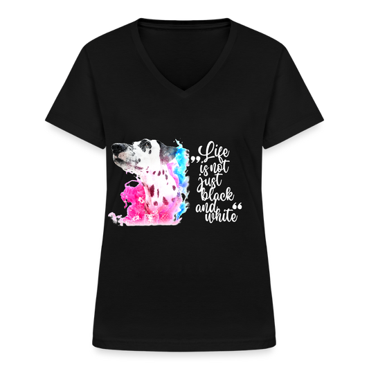 LiNBW. Frauen T-Shirt V-Ausschnitt Dalmatiner Life is not just black and white - Schwarz