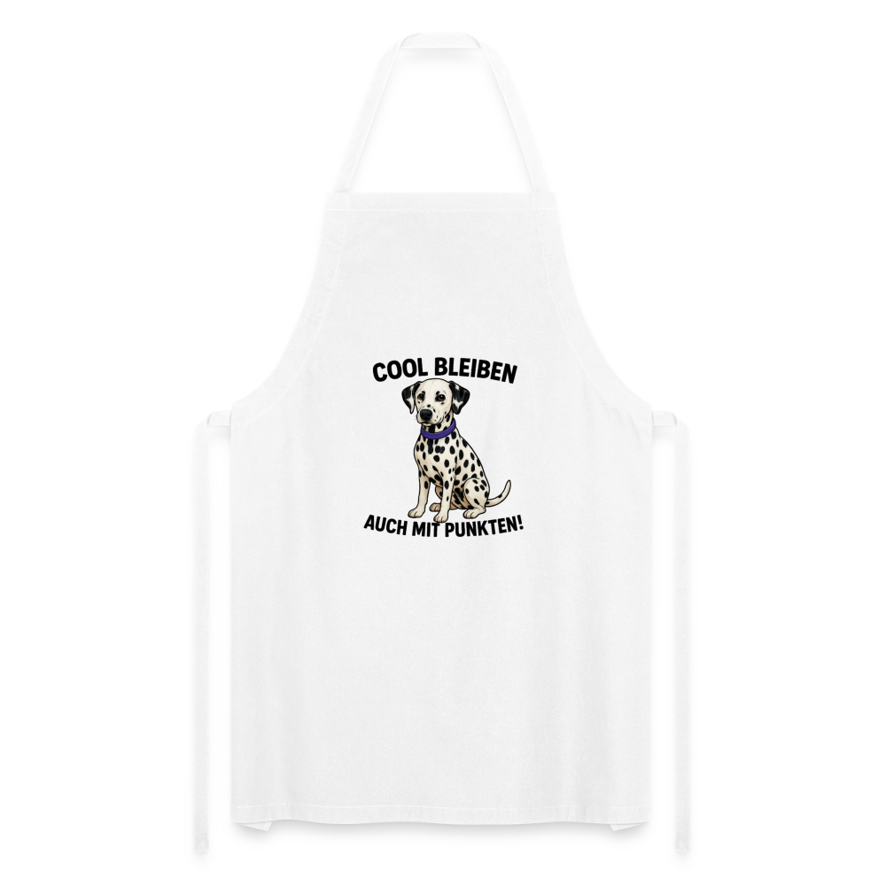 Kochschürze „Cool bleiben – auch mit Punkten“ – mit Dalmatiner-Motiv - Weiß