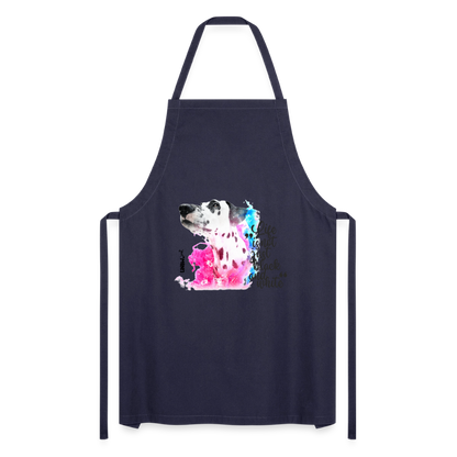 Kochschürze „Life is not just black and white“ – Statement mit Dalmatiner und Farb-Splash - Navy
